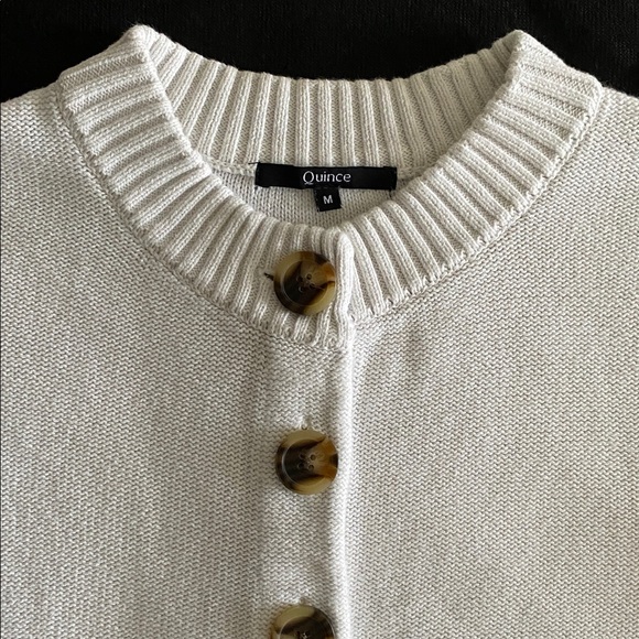 Quince 100% Organic Cotton Cropped Cardigan Faux Tortoise Buttons Size Medium - Picture 5 of 16